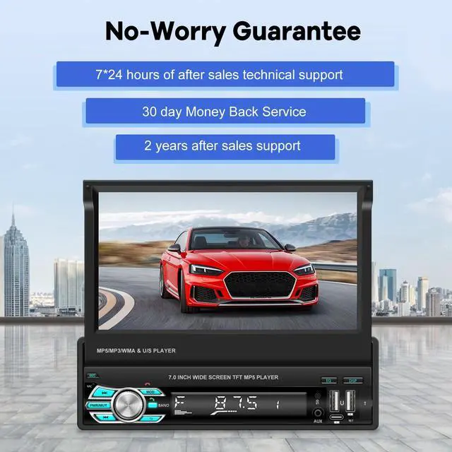 Alt view image 7 of 7 - Single Din Flip Out Screen Car Stereo with Wireless Carplay Android Auto | 7 inch 1 Din Touch Screen Radio Support Bluetooth/SWC/USB/FM + Backup Camera + Mic + Remote Control