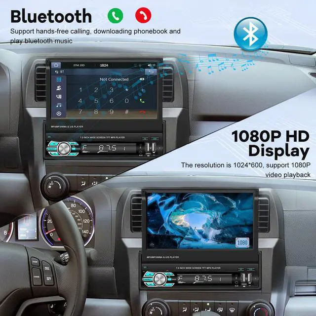 Alt view image 4 of 7 - Single Din Flip Out Screen Car Stereo with Wireless Carplay Android Auto | 7 inch 1 Din Touch Screen Radio Support Bluetooth/SWC/USB/FM + Backup Camera + Mic + Remote Control