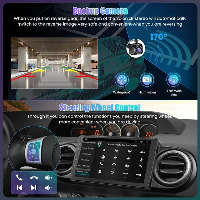 Alt view image 5 of 7 - (8Core + 64GB) Car Radio Stereo for Toyota Scion XB 2007-2019, 7" QLED Touchscreen with Wireless CarPlay & Android Auto& Mirror Link, Android 15 System