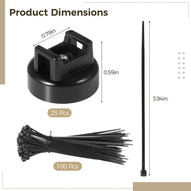 Alt view image 4 of 6 - Magnetic Cable Zip Tie Mounts, 25 Pcs Magnets with 100 Pcs Cable Zip Ties, Multipurpose Magnetic Cables Holder for Cables Management, Wire Management Bases