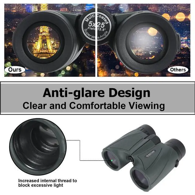 Alt view image 4 of 7 - 5x25 15.8° Ultra Wide Angle Binoculars for Sports Large Field of View, 829ft/ 1000yds Compact Binoculars for Spectator Sports Portable for NFL, Golf, Tennis, Baseball, Badminton