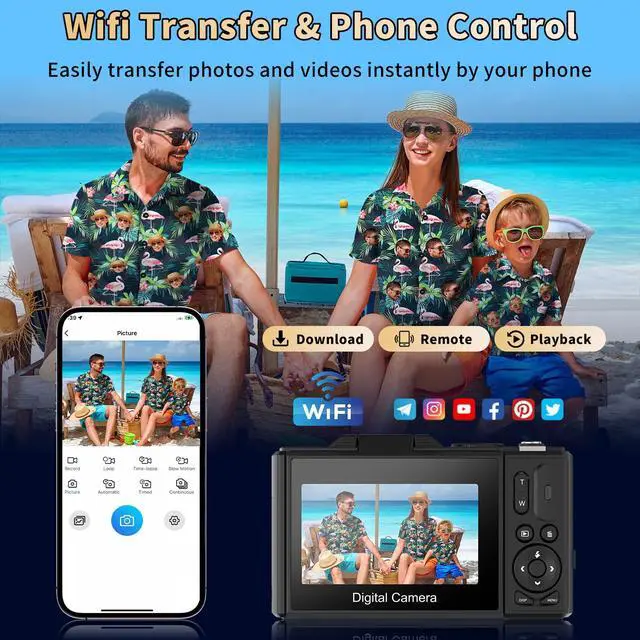 Alt view image 7 of 7 - Digital Cameras for Photography,5K 75MP Autofocus Vlogging Camera | YouTube with 18X Zoom,3" 180°Flip Screen Selfie Digital Camera Compact Travel Camera for Beginner Teens,2*Battery(32GB Card)