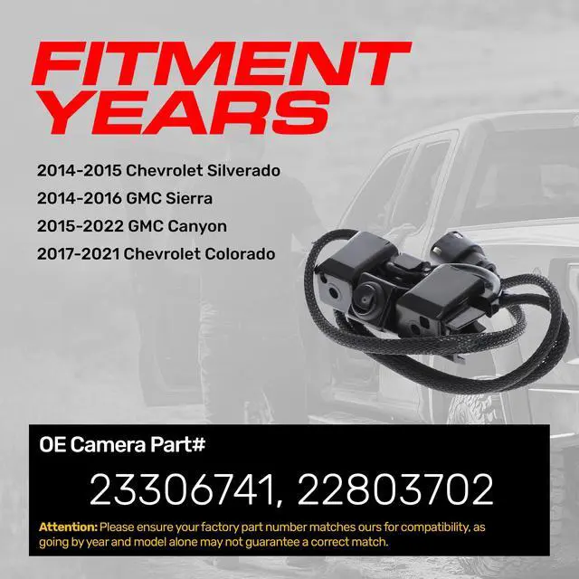 Alt view image 2 of 7 - Replacement for Chevrolet Silverado (2014-2015), Colorado (2017-2021) / GMC Sierra (2014-2016), Canyon (2015-2022) Backup Camera OE Part # 23306741, 22803702