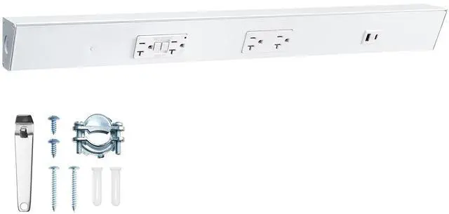 Main image of 24 in Under Cabinet Outlet Strip with GFCI Outlet, Hardwire | Angled Outlet Design, 2500W Rating, 20A GFCI + 20A TR Outlet with USB-A & USB-C, Modular No-Cut Extension System, ETL Listed