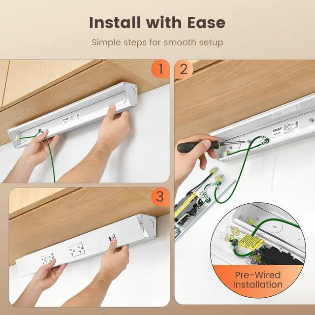 Alt view image 2 of 3 - 24 in Under Cabinet Outlet Strip with GFCI Outlet, Hardwire | Angled Outlet Design, 2500W Rating, 20A GFCI + 20A TR Outlet with USB-A & USB-C, Modular No-Cut Extension System, ETL Listed
