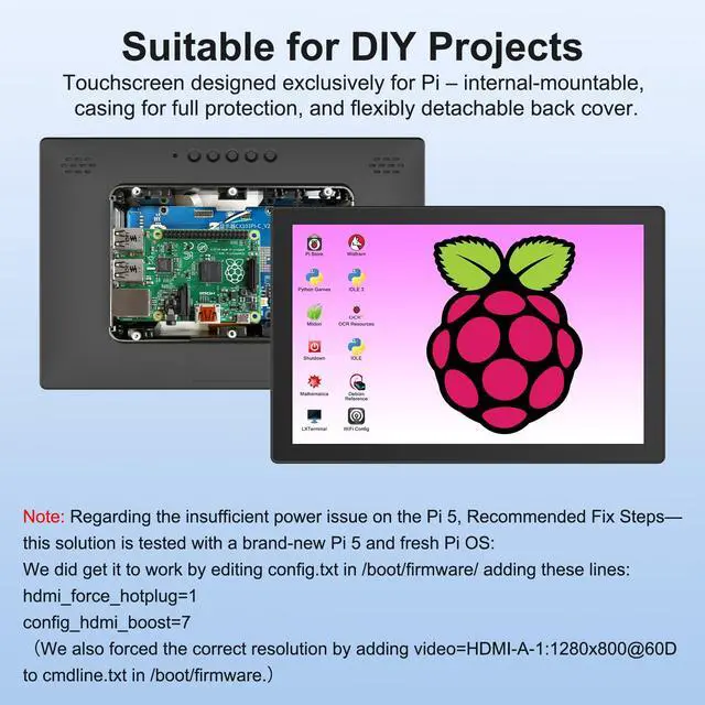 Alt view image 2 of 7 - 10.1 Inch Touch Screen Monitor with Case - pi screen IPS FHD 1920x1200, 10-Point, pi display with HDMI Dual-Speaker, pi touchscreen for Pi 5/4/3/2/Zero/Win11/10/8/7/VESA, Fan, Stand, Driver-Free