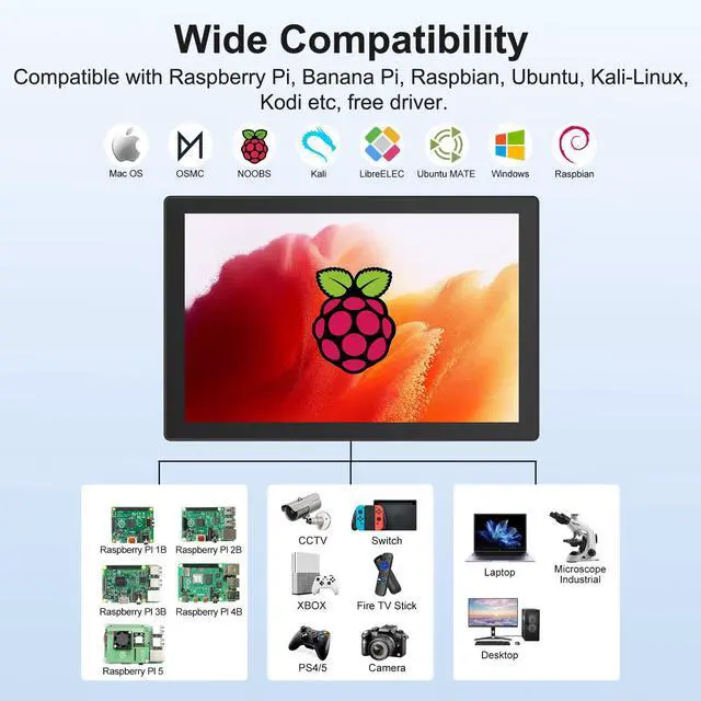 Alt view image 7 of 7 - 10.1 Inch Touch Screen Monitor with Case - pi screen IPS FHD 1920x1200, 10-Point, pi display with HDMI Dual-Speaker, pi touchscreen for Pi 5/4/3/2/Zero/Win11/10/8/7/VESA, Fan, Stand, Driver-Free