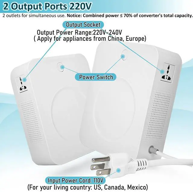 Alt view image 7 of 7 - 3000W Step Up Transformer 110v to 220v Converter Heavy Duty Power | Converter 110 to 220 Step Up Voltage Converter for Hair Dryers, Kitchen Appliances & European Asian Devices Use in US