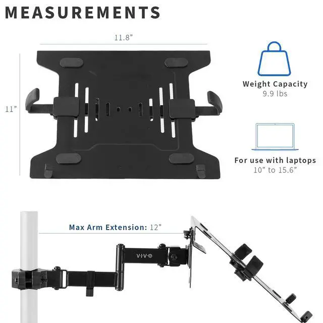 Alt view image 2 of 7 - Steel Universal Full Motion Pole Mount Laptop Holder Arm with Removable 75mm and 100mm VESA Plate, Fits 10 to 15.6 inch Laptops, Black, MOUNT-PL1A-LAP3
