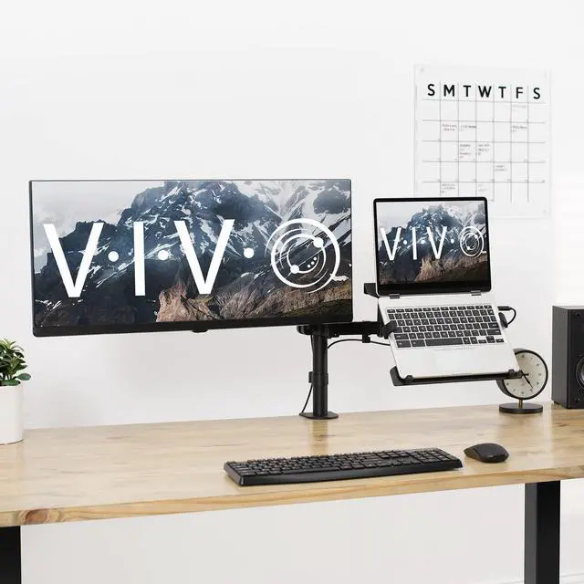 Alt view image 4 of 7 - Steel Universal Full Motion Pole Mount Laptop Holder Arm with Removable 75mm and 100mm VESA Plate, Fits 10 to 15.6 inch Laptops, Black, MOUNT-PL1A-LAP3
