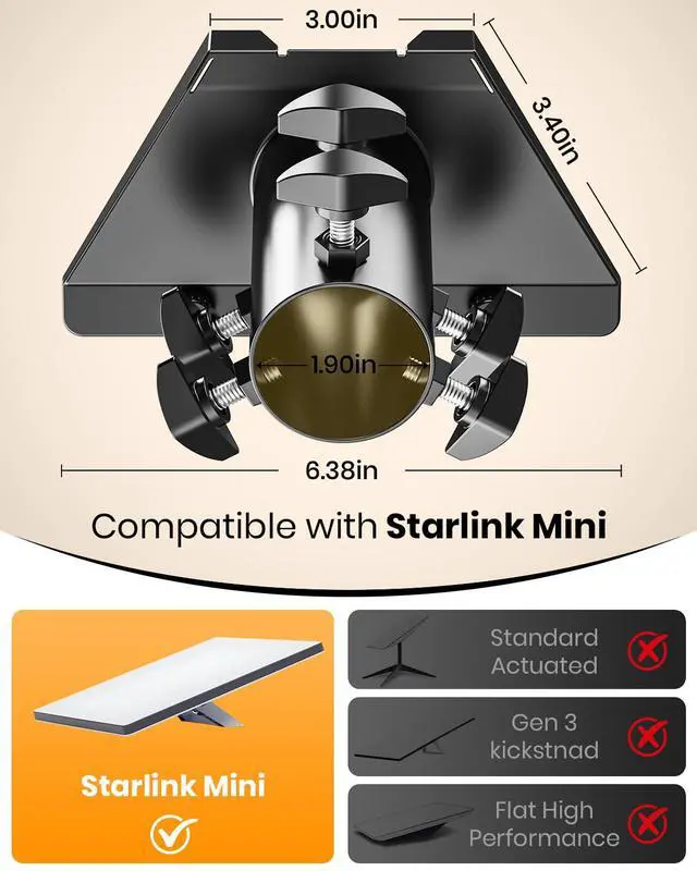 Alt view image 2 of 7 - Starlink Mini Pipe Adapter, Tool-Free Installation Starlink Mini Pole Mount, Heavy-Duty Manganese Steel Starlink Mini Mount with Anti-Rust Coating for Outdoor RV Roof Yard for 1-1.9in Poles
