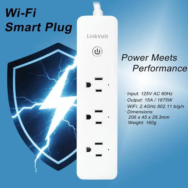 Alt view image 2 of 7 - LINKVOLT Smart Power Strip WiFi Surge Protector Alexa Google Home Voice Control Outlet Extender for Home Office 3AC 15A 1875W 2.4GHz Voice Control
