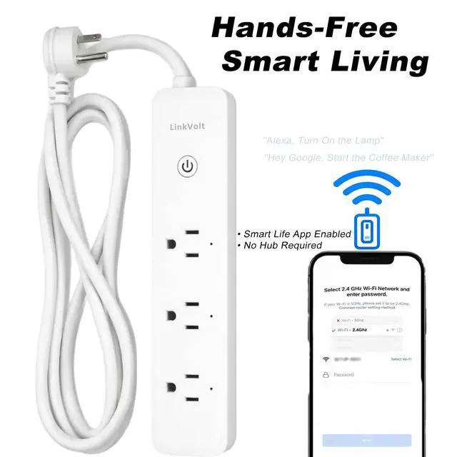 Alt view image 4 of 7 - LINKVOLT Smart Power Strip WiFi Surge Protector Alexa Google Home Voice Control Outlet Extender for Home Office 3AC 15A 1875W 2.4GHz Voice Control
