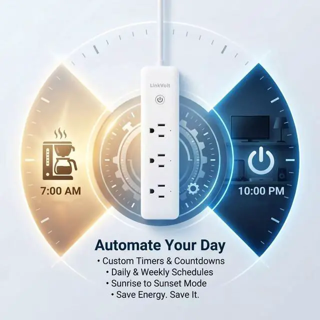 Alt view image 5 of 7 - LINKVOLT Smart Power Strip WiFi Surge Protector Alexa Google Home Voice Control Outlet Extender for Home Office 3AC 15A 1875W 2.4GHz Voice Control