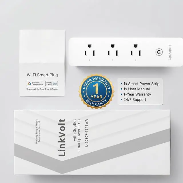 Alt view image 7 of 7 - LINKVOLT Smart Power Strip WiFi Surge Protector Alexa Google Home Voice Control Outlet Extender for Home Office 3AC 15A 1875W 2.4GHz Voice Control