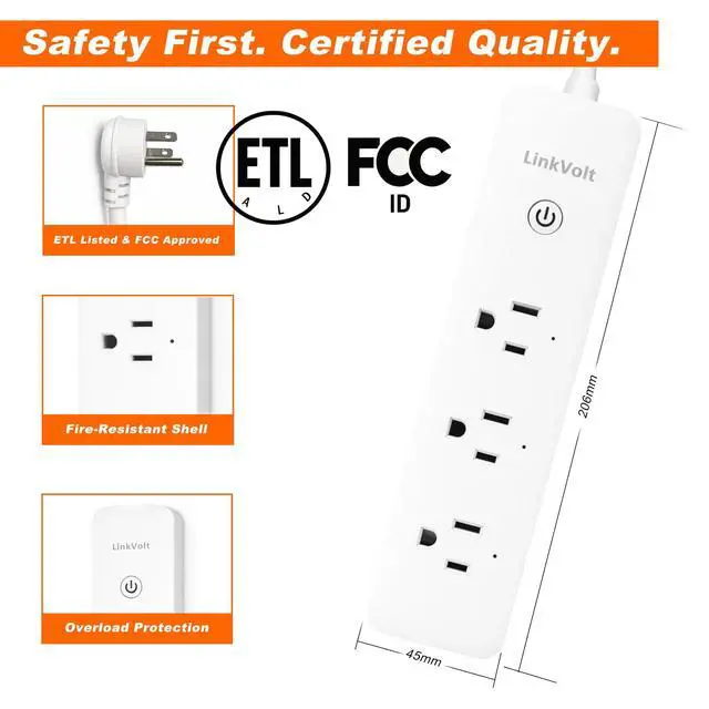 Alt view image 6 of 7 - LINKVOLT Smart Power Strip WiFi Surge Protector Alexa Google Home Voice Control Outlet Extender for Home Office 3AC 15A 1875W 2.4GHz Voice Control
