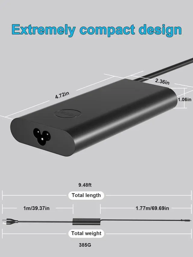 Alt view image 5 of 7 - 100W USB-C AC Charger Compatible with Dell Pro Max/Rugged/Plus 14 16 Inspiron 14 16 Plus 7420 7430 Precision 3540 3541 5680 5690 5770 XPS 14 13 9440 Latitude 5501 5411 5421 5511 Laptop