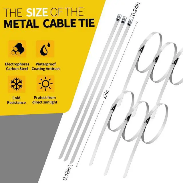 Alt view image 4 of 7 - 106PCS Heavy Duty 304 Stainless Steel Cable Tie Gun Kit, Includes 100PCS 11.8 Inch Metal Zip Ties, Self-Locking, UV & Corrosion Resistant, for Fence, Exhaust Pipe, Chicken Coop, Farm Use