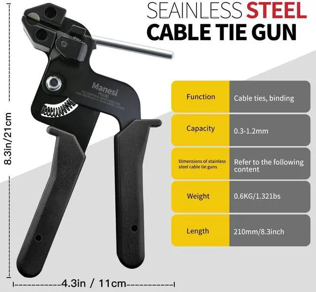 Alt view image 3 of 7 - 106PCS Heavy Duty 304 Stainless Steel Cable Tie Gun Kit, Includes 100PCS 11.8 Inch Metal Zip Ties, Self-Locking, UV & Corrosion Resistant, for Fence, Exhaust Pipe, Chicken Coop, Farm Use