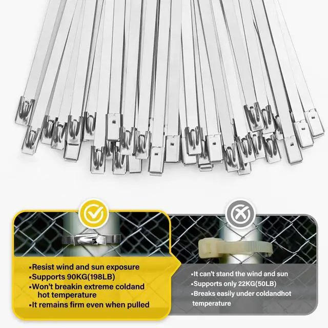 Alt view image 5 of 7 - 106PCS Heavy Duty 304 Stainless Steel Cable Tie Gun Kit, Includes 100PCS 11.8 Inch Metal Zip Ties, Self-Locking, UV & Corrosion Resistant, for Fence, Exhaust Pipe, Chicken Coop, Farm Use