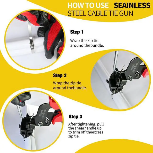 Alt view image 7 of 7 - 106PCS Heavy Duty 304 Stainless Steel Cable Tie Gun Kit, Includes 100PCS 11.8 Inch Metal Zip Ties, Self-Locking, UV & Corrosion Resistant, for Fence, Exhaust Pipe, Chicken Coop, Farm Use