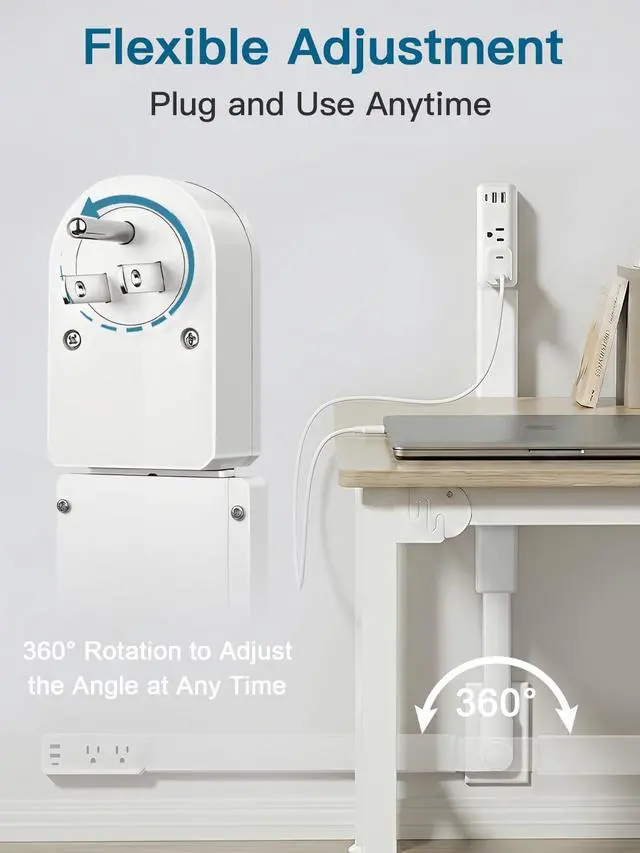 Alt view image 3 of 7 - Electrical Outlet Extender Stick, Adjustable 2234 in Wall Plug Extension with 2 AC Outlets, 2 USB-A & 1 USB-C, 360° Rotating Plug for Hard-to-Reach Outlets Behind Couch, Bed, Nightstand, Desk