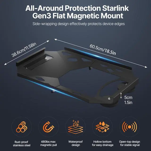 Alt view image 2 of 7 - for Starlink Gen 3 Mount,Standard 4 4X Magnetic Car Roof Mount,480lbs Load | Four-Sided Protection,Quick Release Flat Mount,Stable Connection,for Car,Boat,Yacht,RV,Camper Van, SUV, Stainless Steel