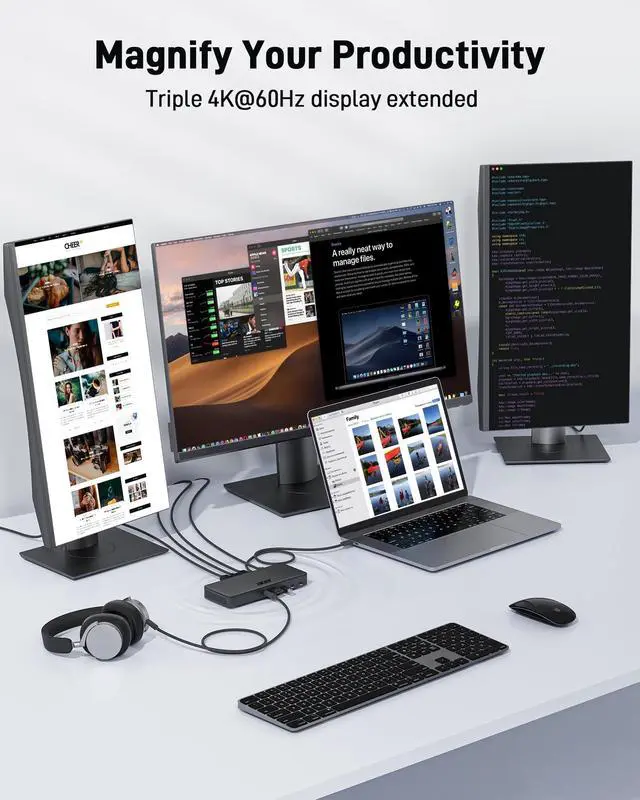 Alt view image 2 of 7 - DisplayLink Laptop Docking Station 3 Monitors,USBC Dock with 3HDMI+2DP | 15-in-1 USB C Docking Station with 130W Power Adapter, 10Gbps Data, 1Gbps Ethernet for MacBook Pro/Air, Laptops, PC