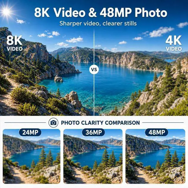 Alt view image 4 of 7 - 8K Video Camera, 48MP Vlogging Camcorder With IR Night Vision for Youtubers | WiFi,3" Touch Screen, 18X Digital Zoom, Fill Light, Microphone, Stabilizer, Remote Control, 2 Batteries