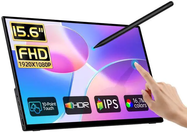 Main image of Portable Monitor Touchscreen 15.6" with Stylus Pen, Travel Monitor FHD IPS 10-Point Touch Screen, Protective Sleeve, Built-in Stand, HDMI USB C External Screen for Mac, Laptop, PC