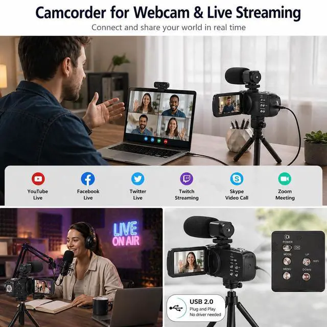 Alt view image 6 of 7 - 8K Video Camera, 48MP Vlogging Camcorder With IR Night Vision for Youtubers | WiFi,3" Touch Screen, 18X Digital Zoom, Fill Light, Microphone, Stabilizer, Remote Control, 2 Batteries