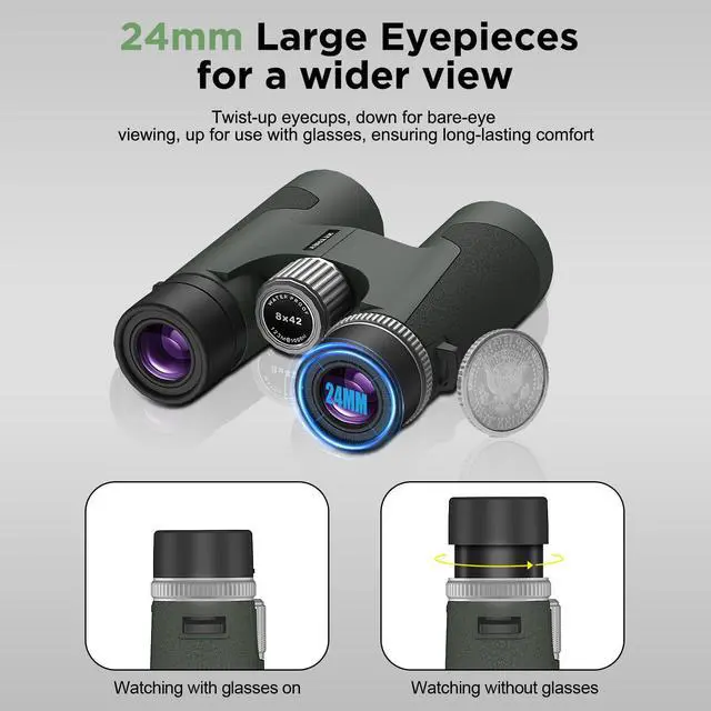 Alt view image 3 of 7 - High-Powered 8x42 Binoculars for Adults - IPX7 Waterproof, Fogproof & HD Optical, FMC & BAK4 Prism, 7.0° Wide Field of View for Bird Watching, Hunting & Cruise