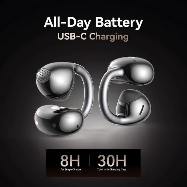 Alt view image 7 of 7 - Clip On Earbuds Open Ear Clip Super2, Bluetooth 6.0, 30H Playtime | Clip-on Headphones, Dual Device Connection, Touch Control, Type-C Charging, Secure Comfort for Running, Workout & Daily Use