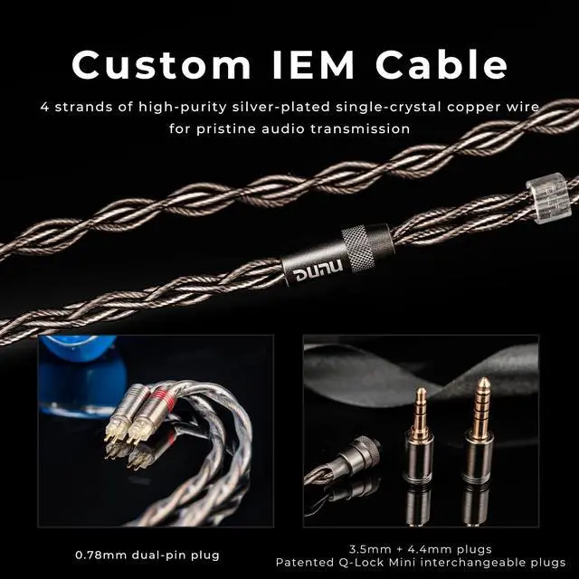 Alt view image 4 of 6 - DUNU DN142 in Ear Monitor, 1DD 4BA 2Planar Hybrid IEM, HiFi in-Ear Earphones with Silver-Plated OCC Cable for Musician Audiophile