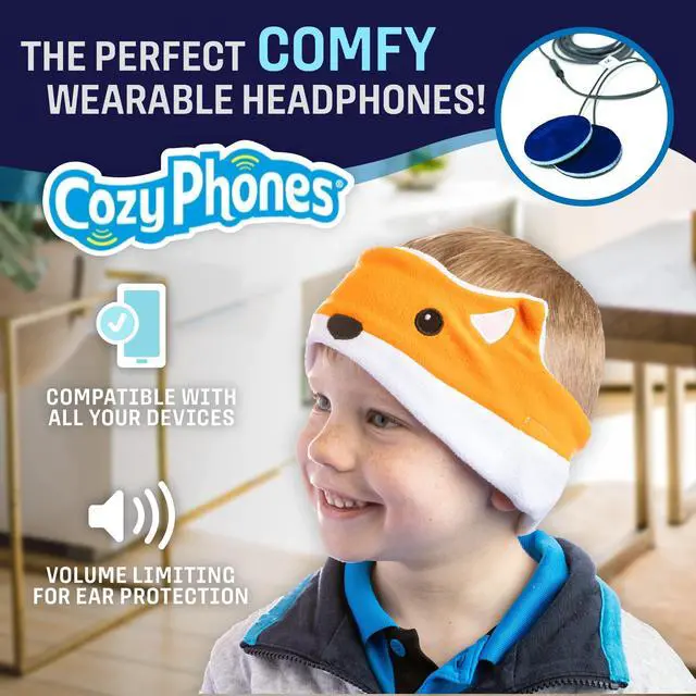 Alt view image 2 of 6 - Over The Ear Headband Headphones - Kids Headphones Volume Limited with Thin Speakers & Super Soft Fleece Headband - Fox | Ultra Thin Earphones for Side Sleepers, Meditation, Running, Laptop, and Phone