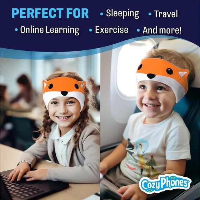 Alt view image 5 of 6 - Over The Ear Headband Headphones - Kids Headphones Volume Limited with Thin Speakers & Super Soft Fleece Headband - Fox | Ultra Thin Earphones for Side Sleepers, Meditation, Running, Laptop, and Phone