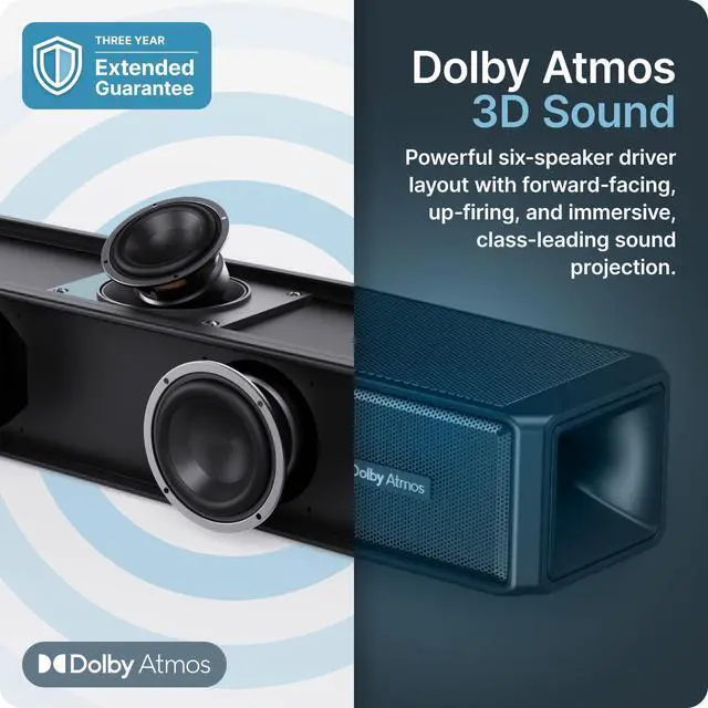 Alt view image 3 of 7 - Sierra Dolby Atmos Soundbar for TV with Bluetooth 5.0 | HDMI ARC, Optical, USB & AUX, 4K HDR Pass-Through | 4 EQ Modes | 120W RMS 2.0.2 Channel Wall Mount Sound Bar with Dual HDMI Inputs
