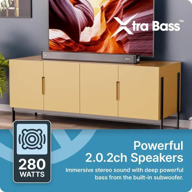 Alt view image 2 of 7 - Sierra Dolby Atmos Soundbar for TV with Bluetooth 5.0 | HDMI ARC, Optical, USB & AUX, 4K HDR Pass-Through | 4 EQ Modes | 120W RMS 2.0.2 Channel Wall Mount Sound Bar with Dual HDMI Inputs