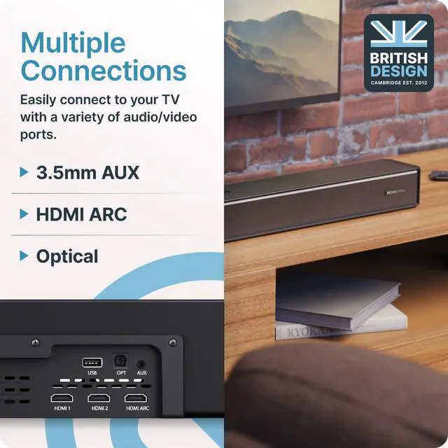 Alt view image 5 of 7 - Sierra Dolby Atmos Soundbar for TV with Bluetooth 5.0 | HDMI ARC, Optical, USB & AUX, 4K HDR Pass-Through | 4 EQ Modes | 120W RMS 2.0.2 Channel Wall Mount Sound Bar with Dual HDMI Inputs