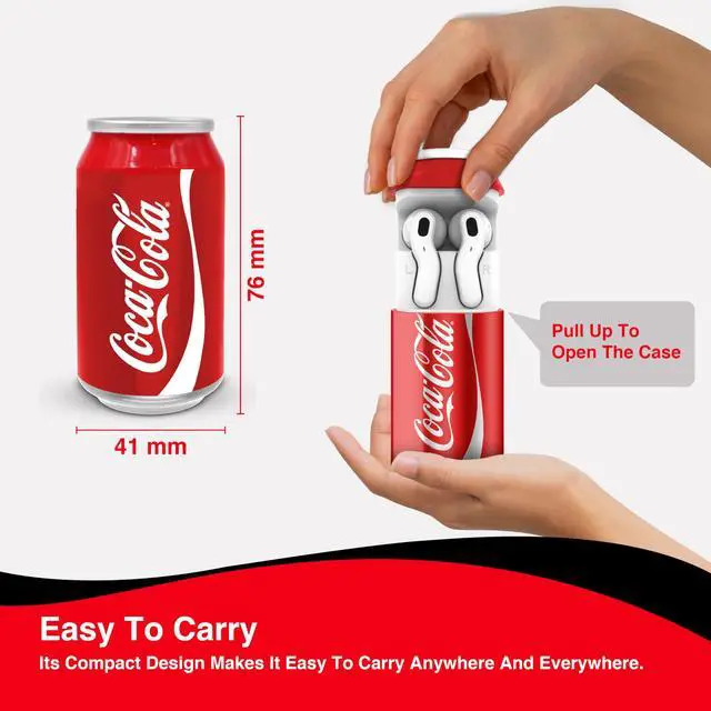 Alt view image 5 of 7 - Coca-Cola Can Shaped Wireless Earbuds Bluetooth 5.0 Headphones with Built-in Mic, Voice Assistant Compatibility, 9H Playtime, HD Stereo Sound, Noise Cancelling Compatible with Apple & Android