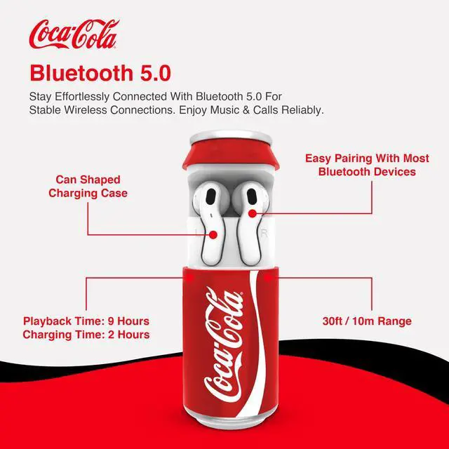 Alt view image 7 of 7 - Coca-Cola Can Shaped Wireless Earbuds Bluetooth 5.0 Headphones with Built-in Mic, Voice Assistant Compatibility, 9H Playtime, HD Stereo Sound, Noise Cancelling Compatible with Apple & Android