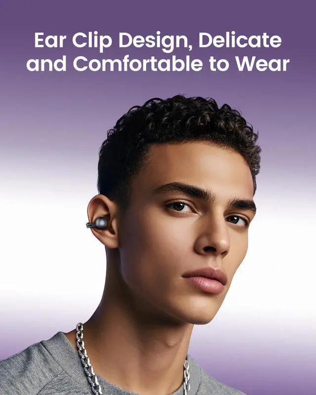 Alt view image 2 of 6 - StarClip Open Ear Bluetooth Clip-On Headphones IP54 Sports Earbuds | Soft silicone grips, 4D panoramic sound, IP54 sweat resistant, lightweight secure fit for running, gym and daily workouts