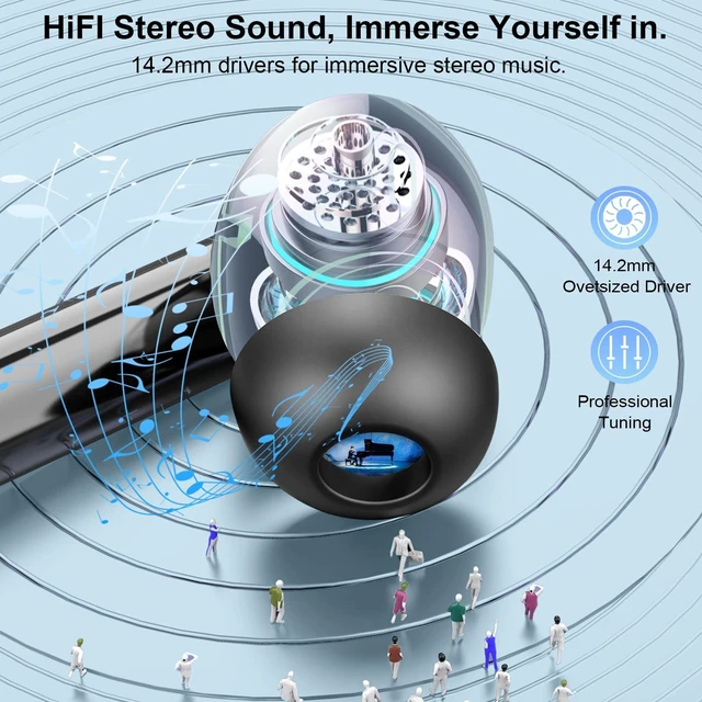 Alt view image 2 of 7 - Wireless Earbuds, Bluetooth 5.4 Headphones HiFi Stereo, Bluetooth Earbuds with 4 ENC Mics, 48H Playtime Wireless Ear buds with LED Display, IP7 Waterproof Bluetooth Earphones for Android iOS Black