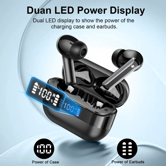 Alt view image 6 of 7 - Wireless Earbuds, Bluetooth 5.4 Headphones HiFi Stereo, Bluetooth Earbuds with 4 ENC Mics, 48H Playtime Wireless Ear buds with LED Display, IP7 Waterproof Bluetooth Earphones for Android iOS Black