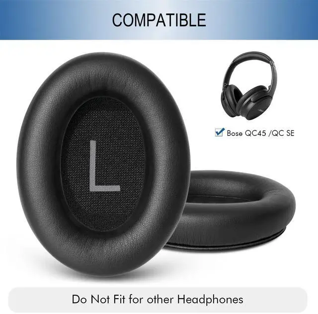 Alt view image 2 of 7 - Replacement Ear Pads for Bose QC45 & QC SE Headphones, Black | Earpads Ear Cushions for Bose QuietComfort 45 & Quiet Comfort SE, Softer Protein Leather, Noise Isolation Memory Foam