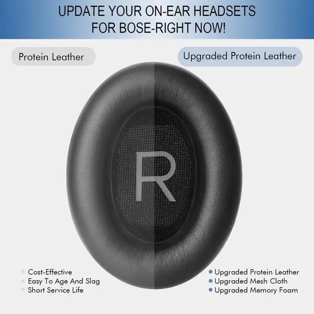 Alt view image 4 of 7 - Replacement Ear Pads for Bose QC45 & QC SE Headphones, Black | Earpads Ear Cushions for Bose QuietComfort 45 & Quiet Comfort SE, Softer Protein Leather, Noise Isolation Memory Foam