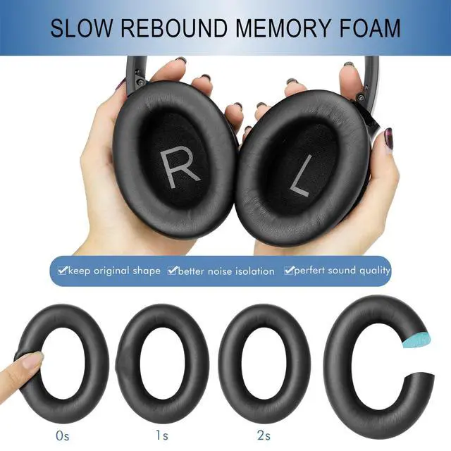 Alt view image 5 of 7 - Replacement Ear Pads for Bose QC45 & QC SE Headphones, Black | Earpads Ear Cushions for Bose QuietComfort 45 & Quiet Comfort SE, Softer Protein Leather, Noise Isolation Memory Foam