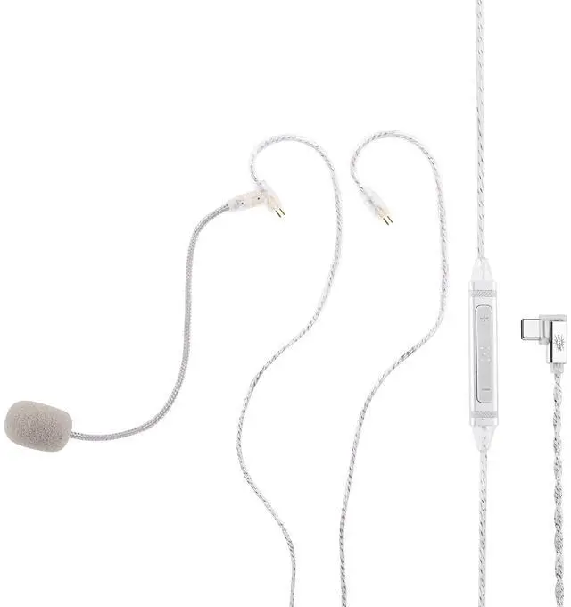 Main image of Kiwi Ears S-Link Type-C IEM Cable,Gaming Earphone Cord with DAC+DSP,Dual Mic (Detachable Boom Mic+Inline Mic),3 Modes Smart Control,1.2m Silver-Plated Cable for Gamers (Silver, 2Pin)
