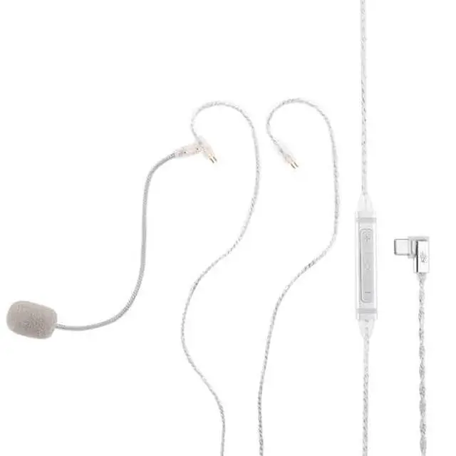 Alt view image 2 of 7 - Kiwi Ears S-Link Type-C IEM Cable,Gaming Earphone Cord with DAC+DSP,Dual Mic (Detachable Boom Mic+Inline Mic),3 Modes Smart Control,1.2m Silver-Plated Cable for Gamers (Silver, 2Pin)