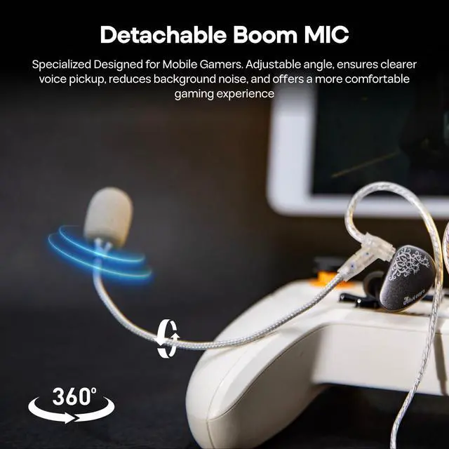 Alt view image 4 of 7 - Kiwi Ears S-Link Type-C IEM Cable,Gaming Earphone Cord with DAC+DSP,Dual Mic (Detachable Boom Mic+Inline Mic),3 Modes Smart Control,1.2m Silver-Plated Cable for Gamers (Silver, 2Pin)